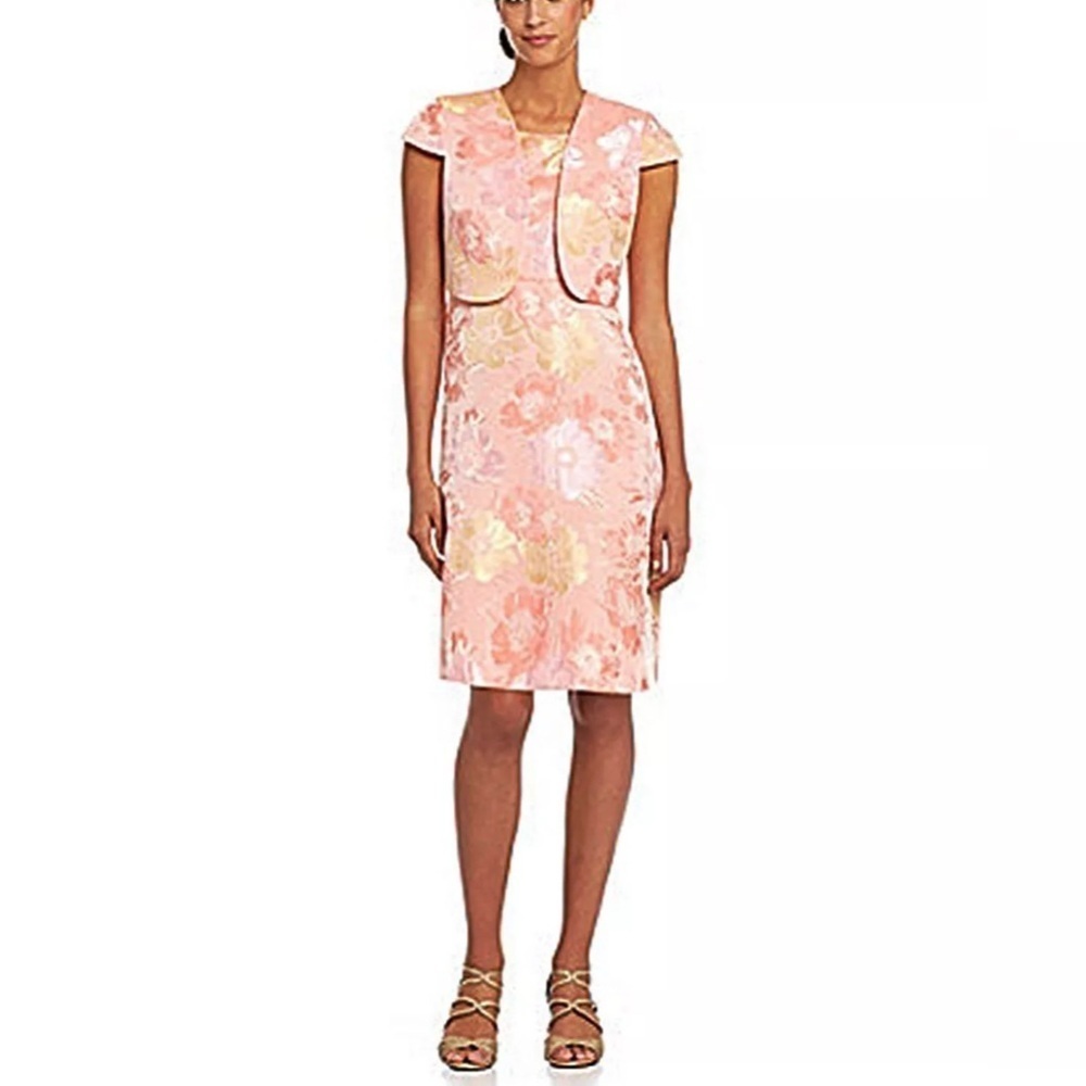 NIPON‎ BOUTIQUE NEW Jacquard Bolero Jacket A-Line Sleeveless Dress set peach